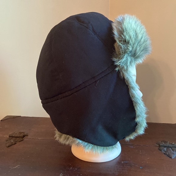 Eddie Bauer Trapper Hat Faux Fur Down Feather Black Quilted Unisex Size S/M - Picture 4 of 17